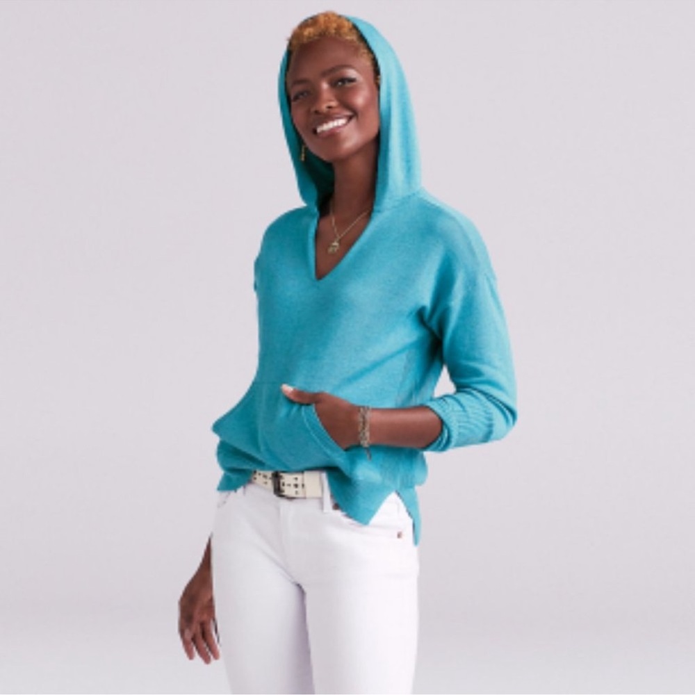 CAbi Hop to Hoodie Turquoise Blue Pull Over Sweater